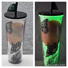 Starbucks 2025 Halloween Tumbler 24 oz Moth Moon Glow in the Dark Cold Cup New