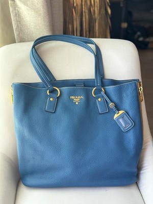 Prada Side Zip Convertible Tote Vitello Daino Large -Blue