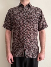 Vtg Christian Dior Monsieur Men's Silk Shirt Paisley Print Short Sleeve Size M