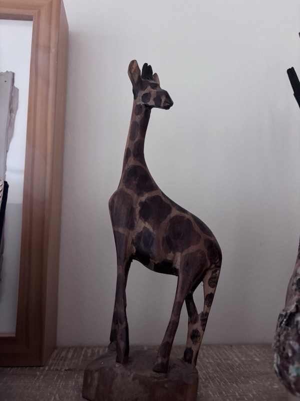 Wooden Giraffe Figurine Statue Hand Carved Painted African Safari 8” Tall