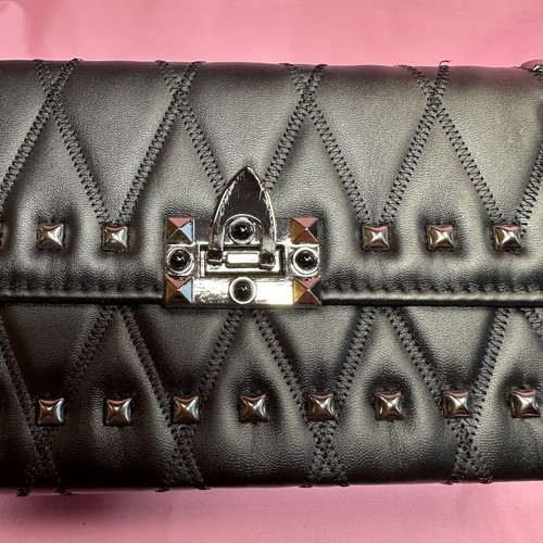 Y2K Look  Black Quilted Studded  Purse w/ Chain  Crossbody or Shoulder - Picture 7 of 11