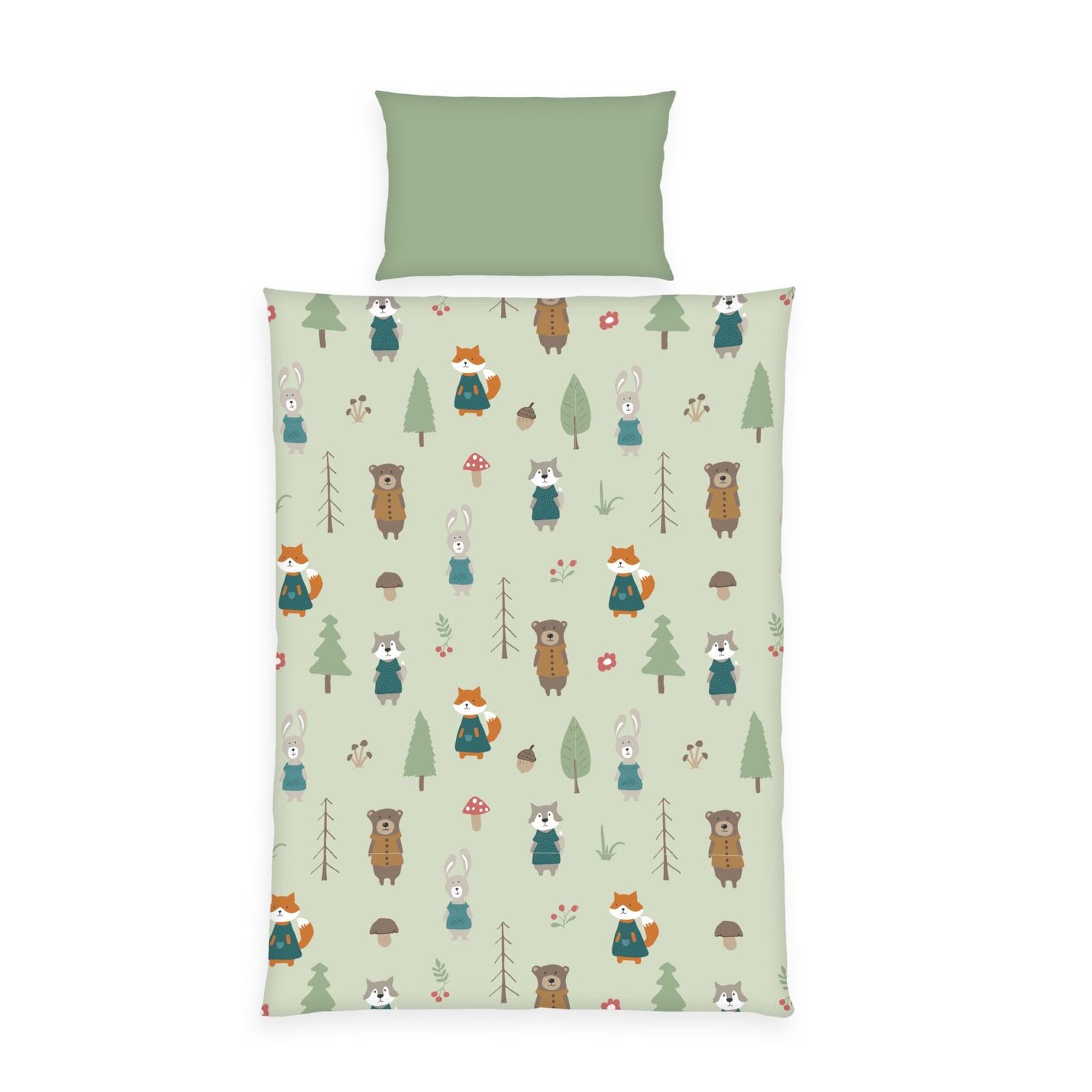 Biancheria da letto Herding flanella bambini bambino animali della foresta autunno verde 100x135 cm