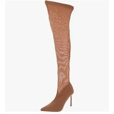 Steve Madden Thigh High Mesh Pointed Toe Stiletto Heeled Boots 6M Nude Tan NEW
