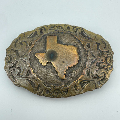 CRUMRINE EL ARTURO Belt Buckle Vintage Bronze Texas Western Cowboy USA 3.75x2.5