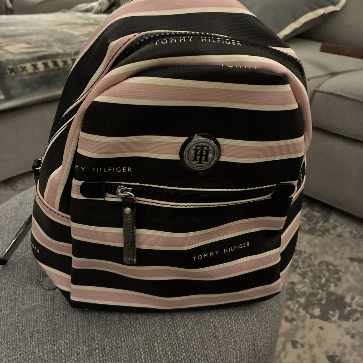 Tommy Hilfiger Pink and Black Stripes Mini Backpack Mochila Tommy Hilfiger ?? $4,500 #mochilasoriginalesrd main image 3