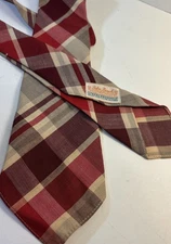 Beau Brummell Palm Beach Neck Tie VTG 1930 1940 Cotton Red Burgundy Plaid