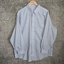 Brooks Brothers Dress Shirt Mens 17.5 34 Blue Striped Classic Fit Button Down