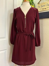 ROZ AND ALI DRESS BARN BURGUNDY DRESS SIZE 14 ZIP FRONT