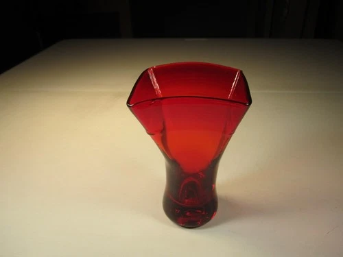 VTG Blenko MCM Petite Ruby Red Art Glass Vase Square Top