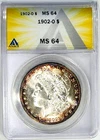 1902-O ANACS MS 64 Morgan Dollar Rainbow Rim Toned Gem