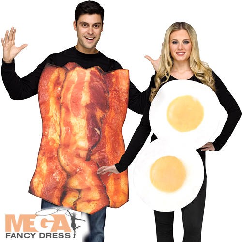Bacon Eggs Adults Fancy Dress Couple Breakfast Food Mens Ladies Couple  Costume