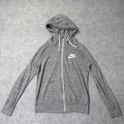 Nike Hoodie Sweatshirt Womens L Gray Full Zip Jersey Lightweight Swoosh Logo
