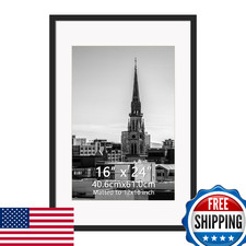 Hoikwo 16x24 Black Picture Frame w/ Mat for 12x18 Photos, Wall Mount
