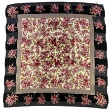 Vintage Silk Square Scarf 34x35 Pink Cream Black Floral Rose Wrap Foulard