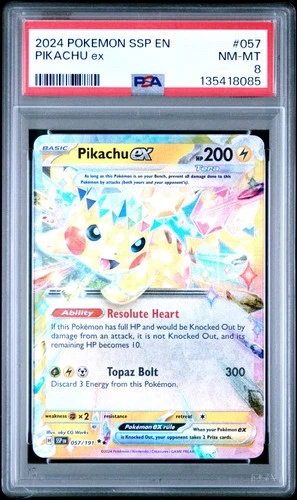2024 POKEMON SSP EN-SURGING SPARKS #057 PIKACHU EX PSA 8