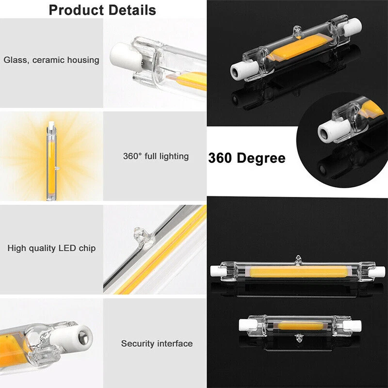 R7S LED COB 30W 15W Halogen Lamp Dimmable Glass Replace 118mm 78mm Incandescent - Image 2 of 4