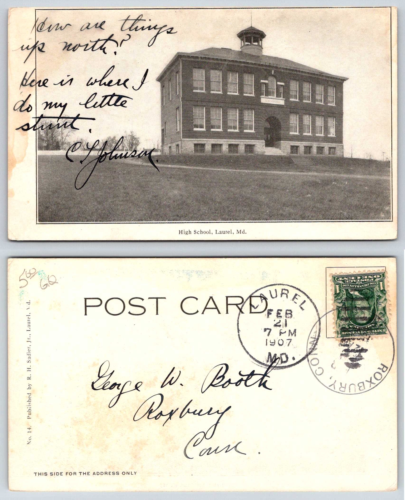 Laurel Maryland HIGH SCHOOL 1907 Postcard L206 eBay