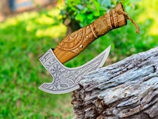 Hand Forged Pizza Cutter Axe with Wooden Handle & Leather Cover ULLU Knife Tools