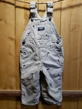 OshKosh B'Gosh Baby Boy 12M  Khaki Cotton Overalls Embroider Dinosaurs Vestbak 