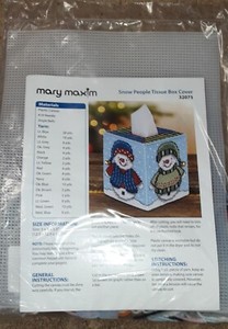 Mary Maxim Tissue Box Cover Kit Snow People Snowman 32075 PLASTIC CANVAS