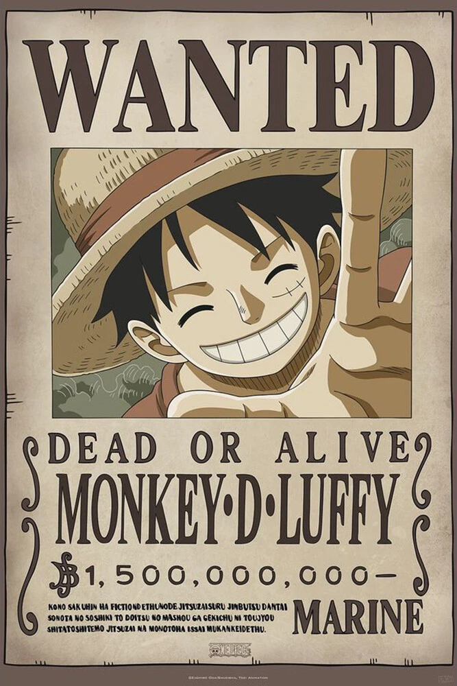 One Piece - TV Show Poster (Wanted: Monkey D. Luffy #2) (Size: 24 x 36)