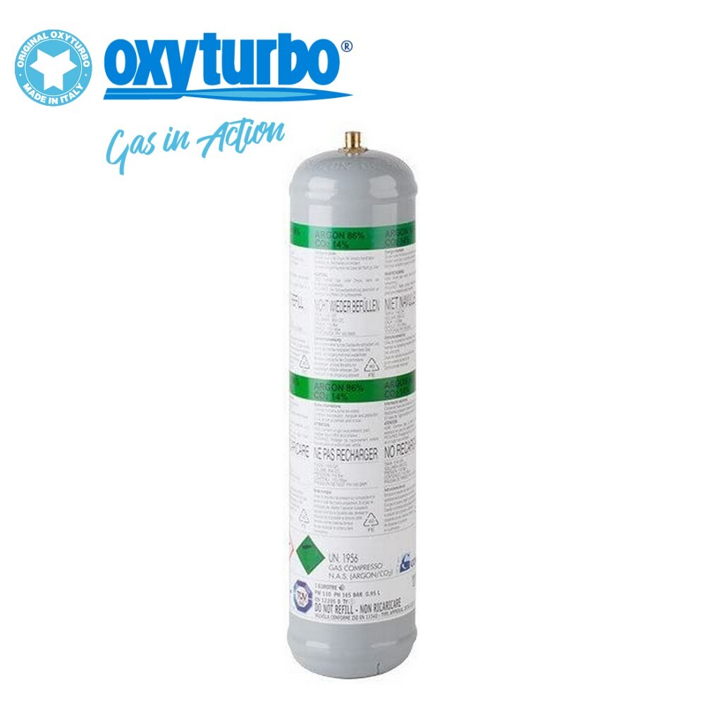 Bombola MIX di ARGON e CO2 USA e GETTA piena da 110 bar 950 cc per MIGNON E MICR