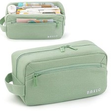 Large Capacity Pencil Case 3 Compartments, Portable Pencil Case with Green