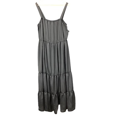 NEW INC Tiered Black Maxi Dress Women XL Satin Empire Whimsigoth A-line  READ | eBay