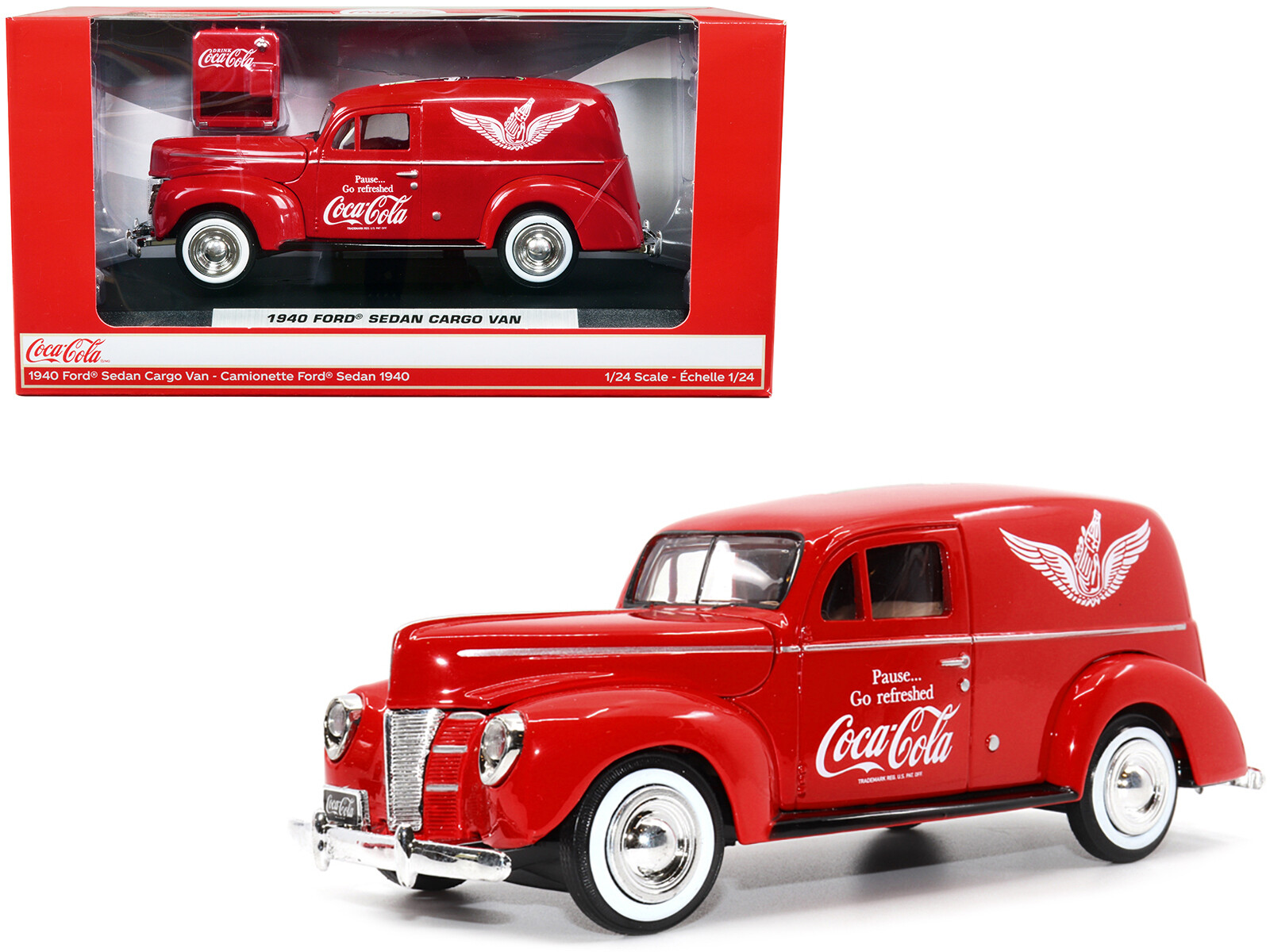1940 Ford Sedan Cargo Van Red Coca-Cola 1/24 Model Motor City Classics 424195