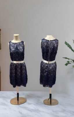Dressbarn,Woman,Dress,Blue Navy-Silver,Sz 12,lace,zipper,Sleeveles, | eBay