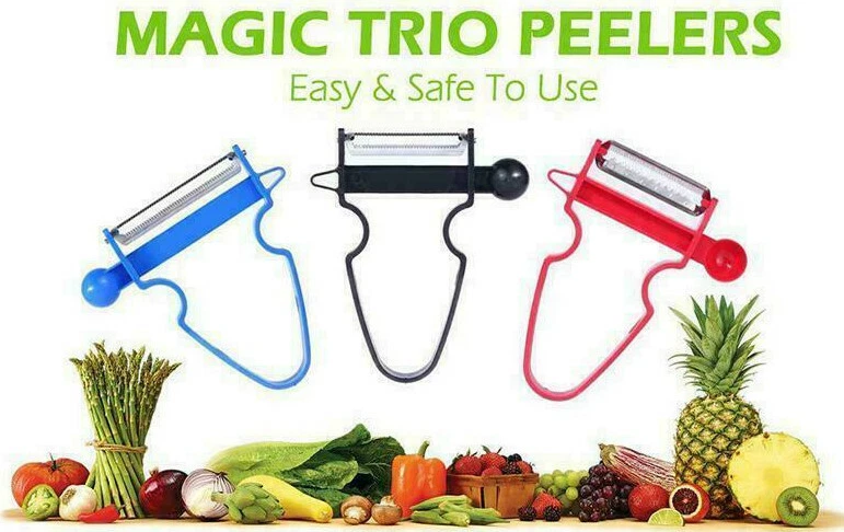 Magic Trio Peeler Set of 3 Vegetable Potato and Fruit Peeler UK Arthritis