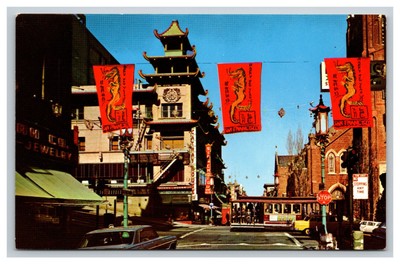 Grant Ave & Cable Car, Chinatown San Francisco California CA Postcard