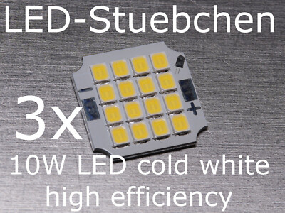 3x 10W High-Efficiency High-Power LED Kaltweiss 1000mA incl. Wärmeleitklebeband
