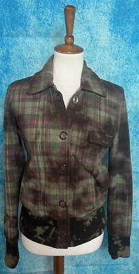 Roxy Snap Up Pointed Collar Plaid Cotton  Jacket Women's Size Medium
