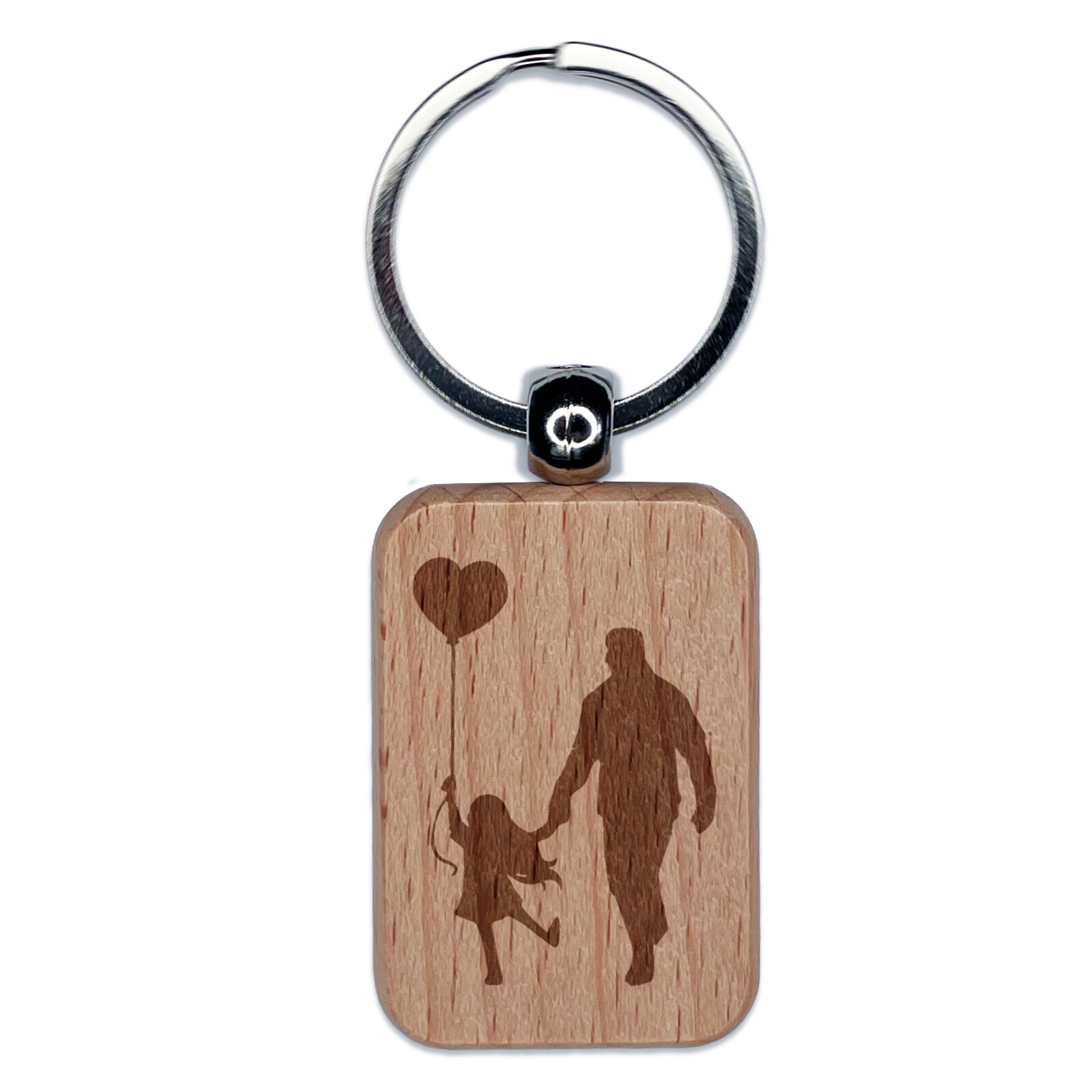Father and Daughter Parent Silhouette with Heart Balloon Engraved Wood Keychain