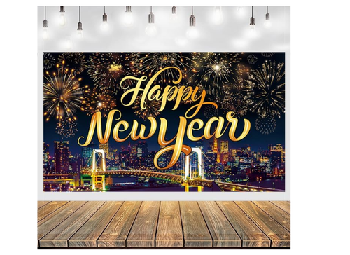 Happy New Year Backdrop, Happy New Year Decorations 2025, New Year Banner with F