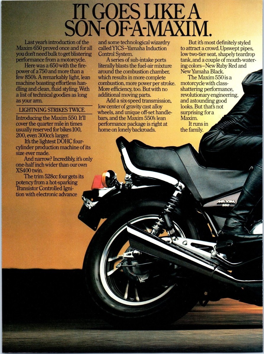 1981 Yamaha Maxim 550 Motorcycle 2pg Vintage Print Ad Black