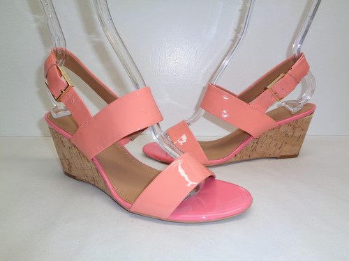 Calvin Klein Size 9.5 PEARLA Coral Patent Leather Wedge Sandals New Womens Shoes - Picture 7 of 12