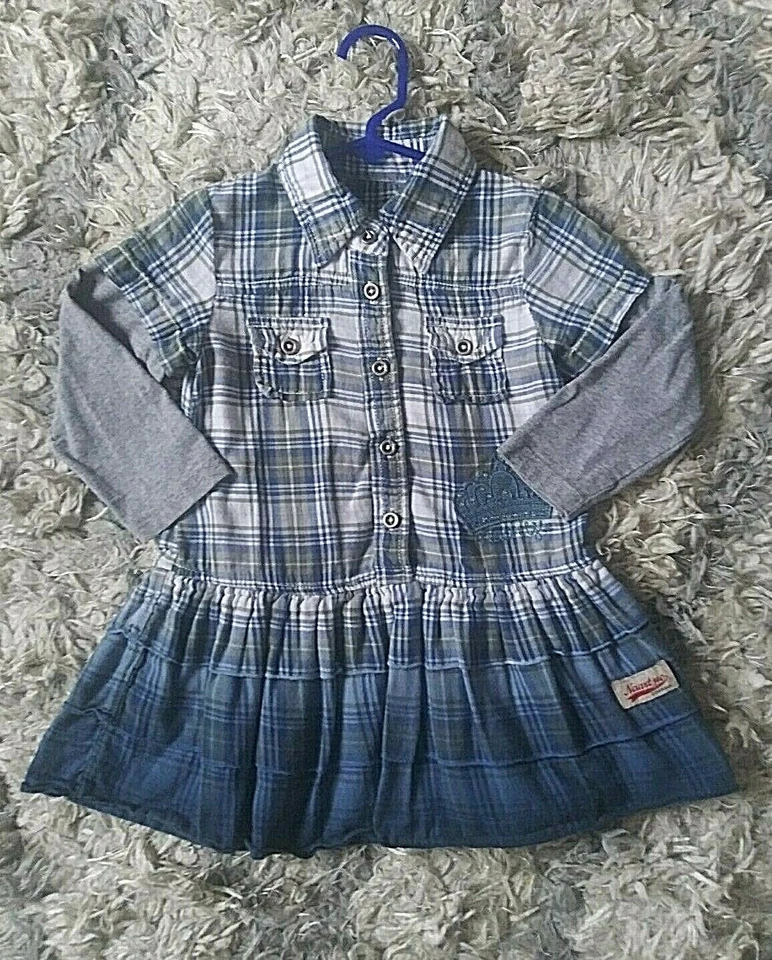 NAARTJIE девочек синий зеленый клетку погружения краситель CROWN RUFFLE платье падение талии блестящий размер 4 - Изображение 3 из 4