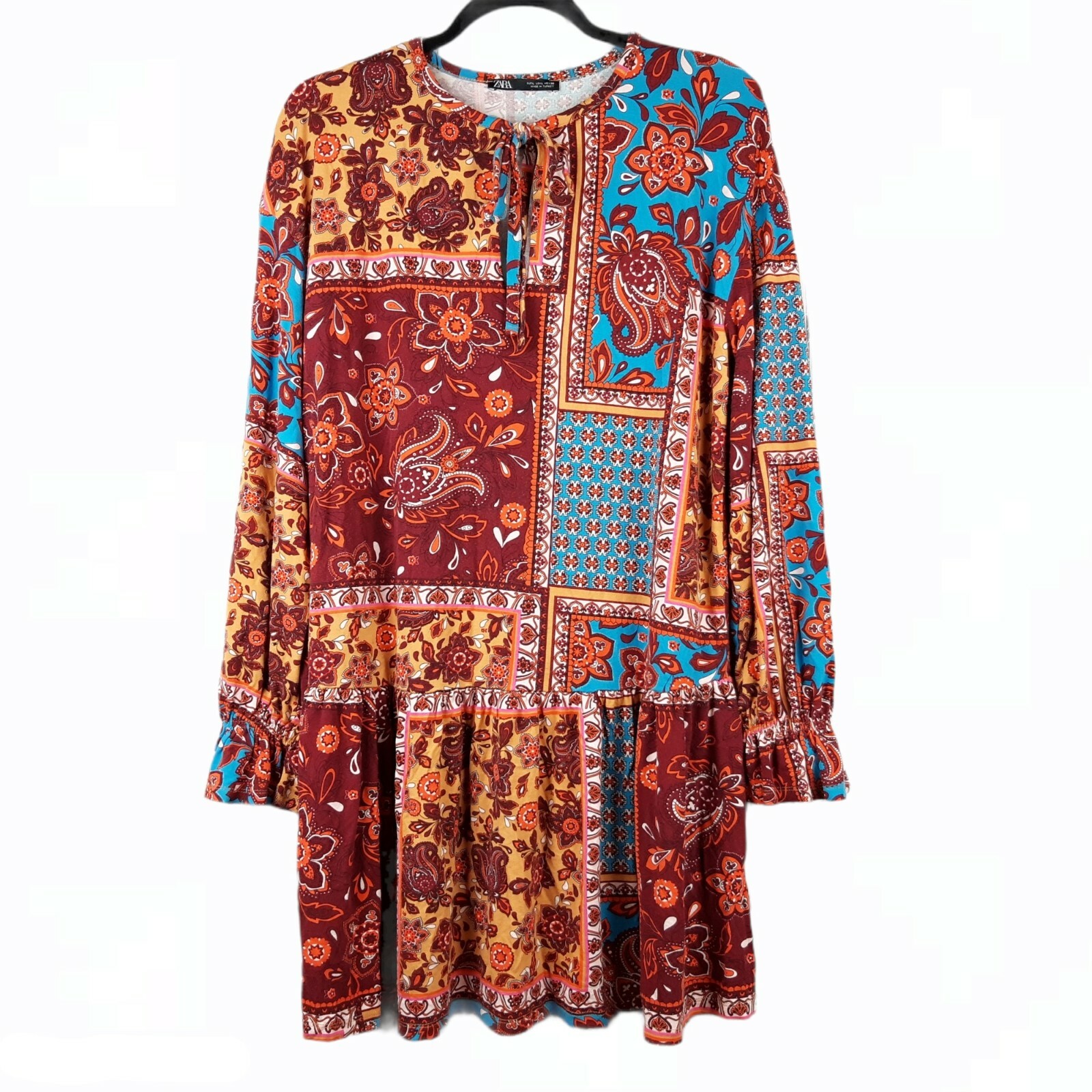 Zara Paisley Print Patchwork Dress Size Large Gem
