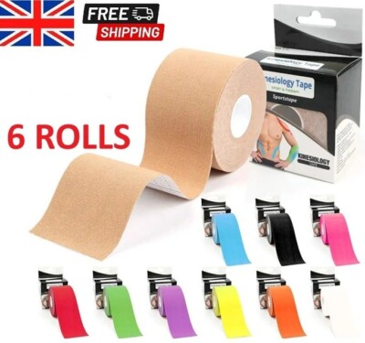 6 Rollen Kinesiologie Tape EXTRA KLEBRIG vorgeschnittenes Tape Sport Muskelzerrung Verletzung