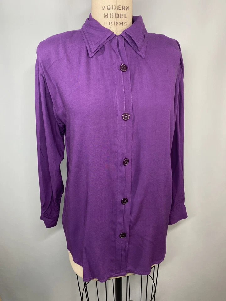 Blusa Vintage Top TAMANHO MÉDIO Roxo Rayon Botão TOP SKETCHES ANOS 80 90 OMBRO - Imagem 4 de 4