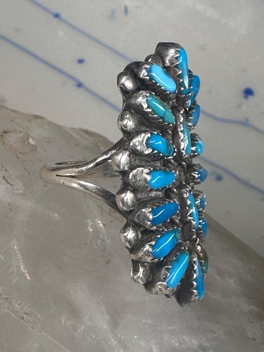 Long turquoise ring Zuni Petite Point size 8 sterling silver women - Picture 7 of 13