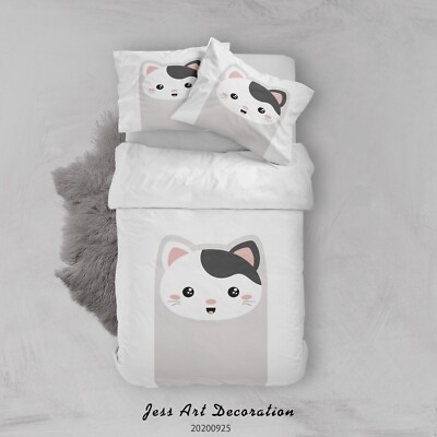 3D Cat Animal Cartoon Quilt Cover Set Bedding Sets Pillowcases Queen 5