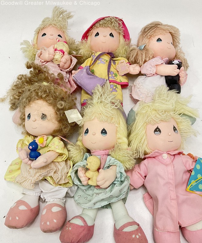 Precious Moments Blonde Pink Blue Yellow Green Plush Dolls Lot Applause