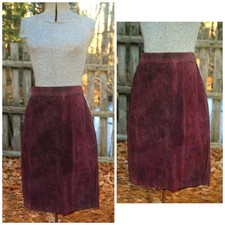 Vintage 1980s Plum Suede Straight Skirt by Bagatelle, Taffeta Lined XXS