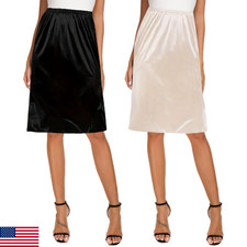 Ellames Womens 2 Pieces Half Slips For Under Dresses Satin Long Underskirt Half