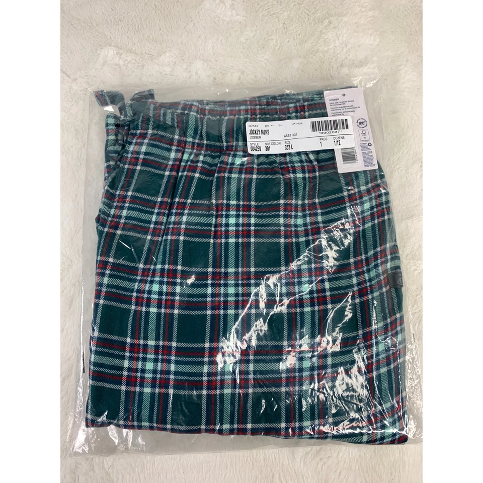 Jockey 男式法兰绒睡眠慢跑仙人掌松糖格子 L 码全新 — 第 2/4 张图片