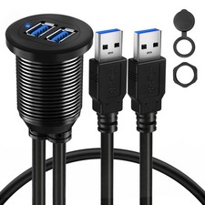 BATIGE Alloy Dual Port USB 3.0 Car Dashboard Flush Mount Cable, 3ft, Black
