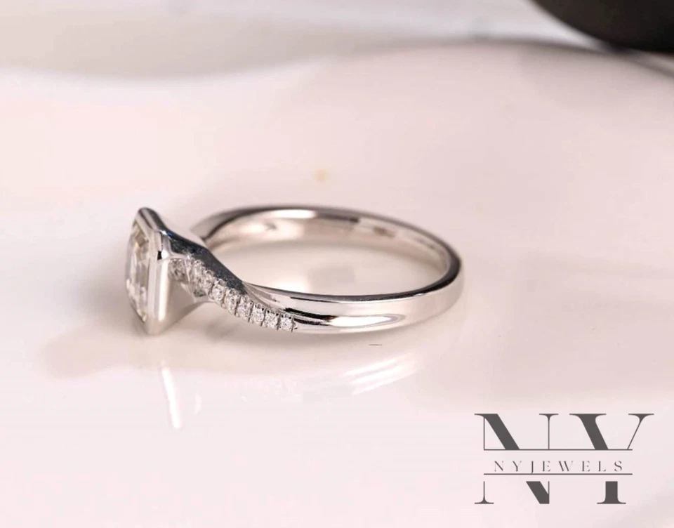 2 CT Asscher Cut VVS1 Moissanite Bezel Set Engagement Ring Solid 14K White Gold - Image 3 of 4